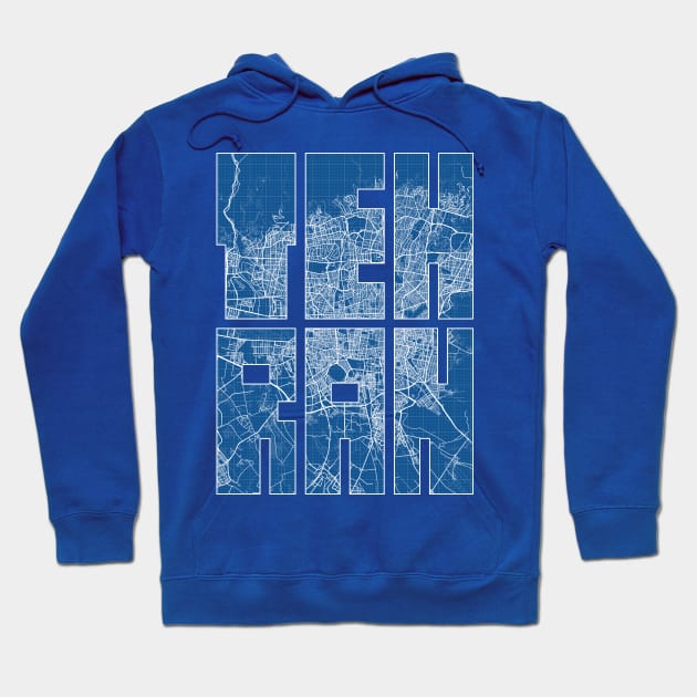 Tehran, Iran City Map Typography - Blueprint Hoodie by deMAP Studio